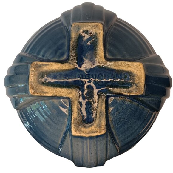 1930s Deep Blue Style Ribbed Geometric Design Art Deco Vase - Picture 3 of 14